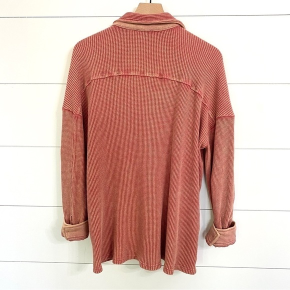 Vici Oversized Waffle Knit Button Down Shacket Shirt in Dusty Rose, Size Small - Picture 6 of 8